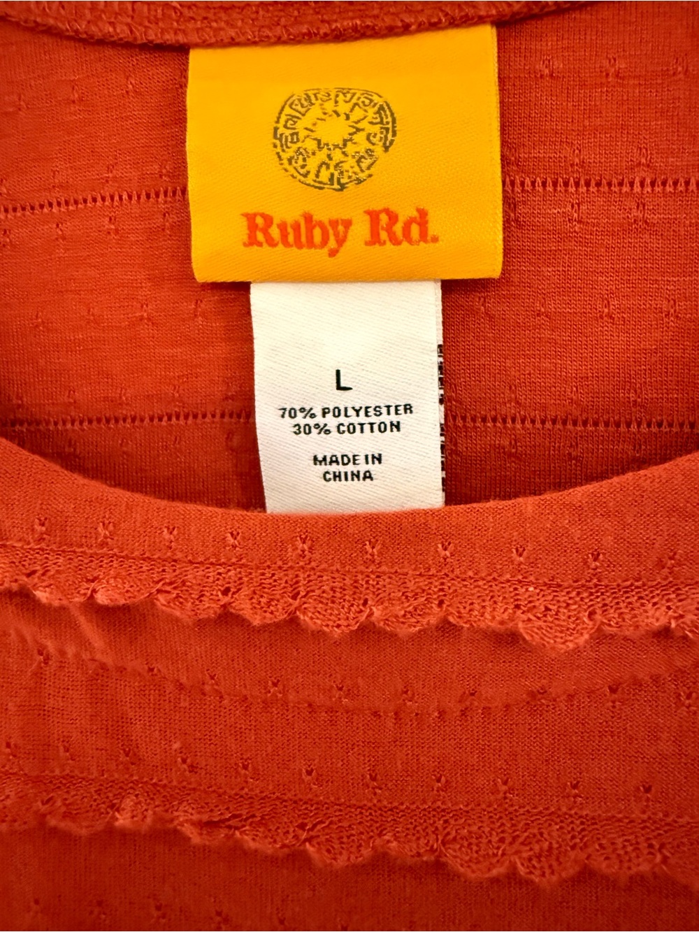 Ruby Rd. Rust Long Sleeve Scoop Neck Textured Top - Picture 2 of 2